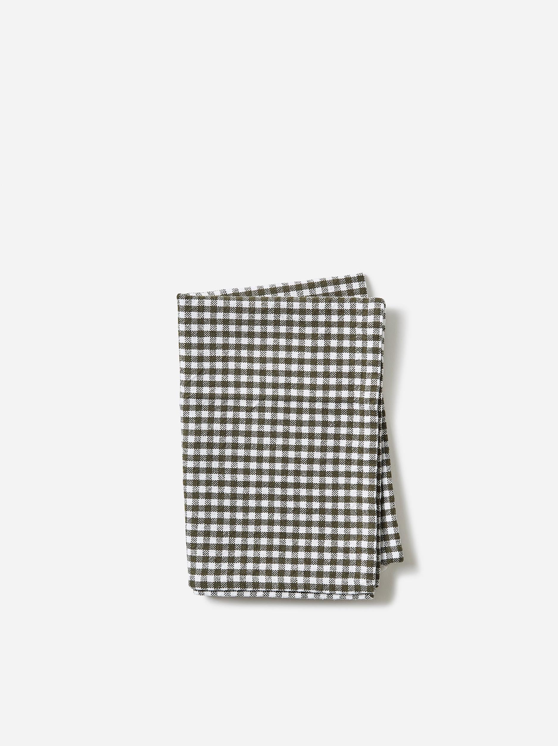 Gingham Washed Cotton Tea Towel Olive / 50x70cm