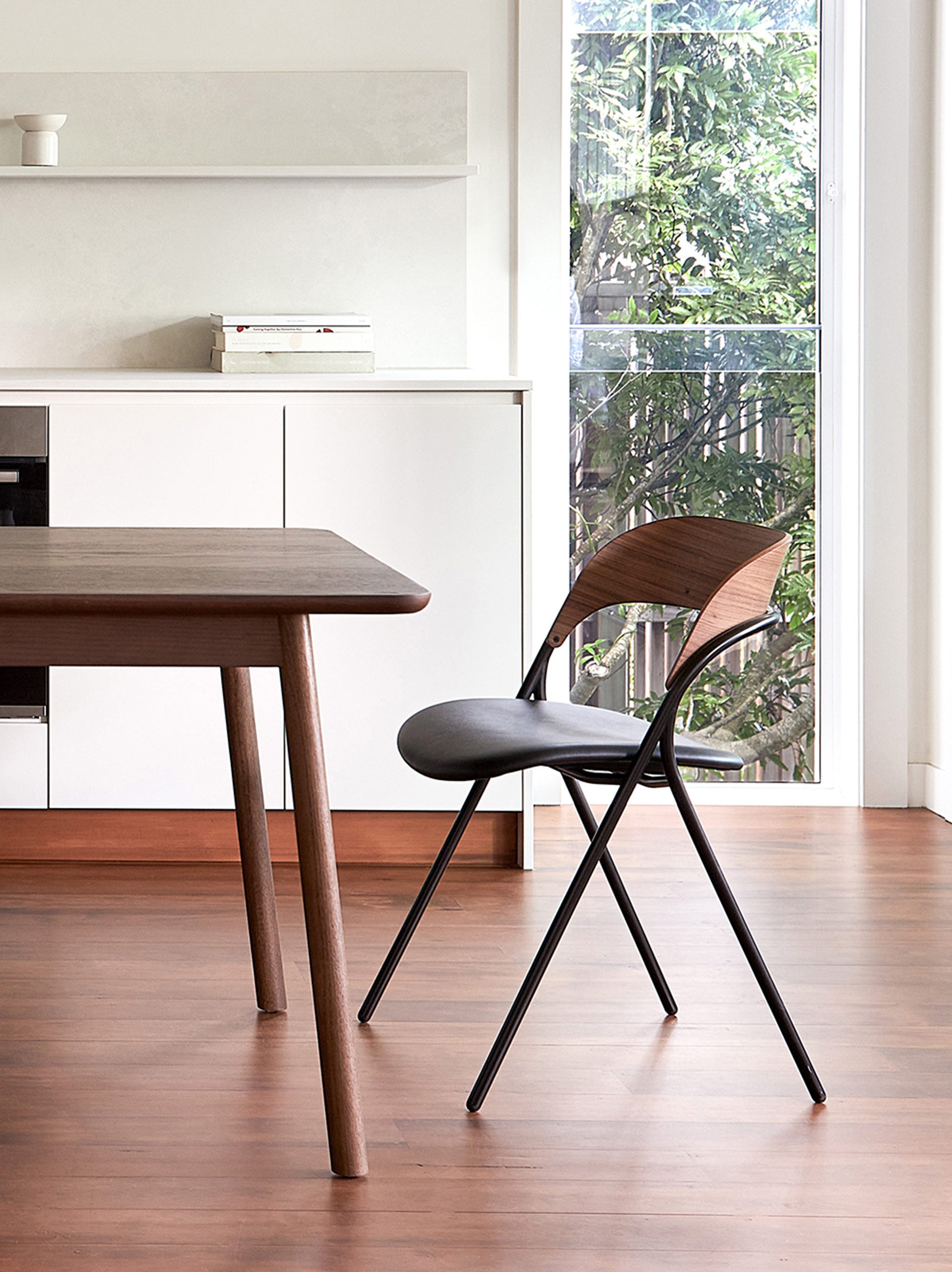 Trace Dining Chair w/ Leather Seat Walnut/Black / One Size