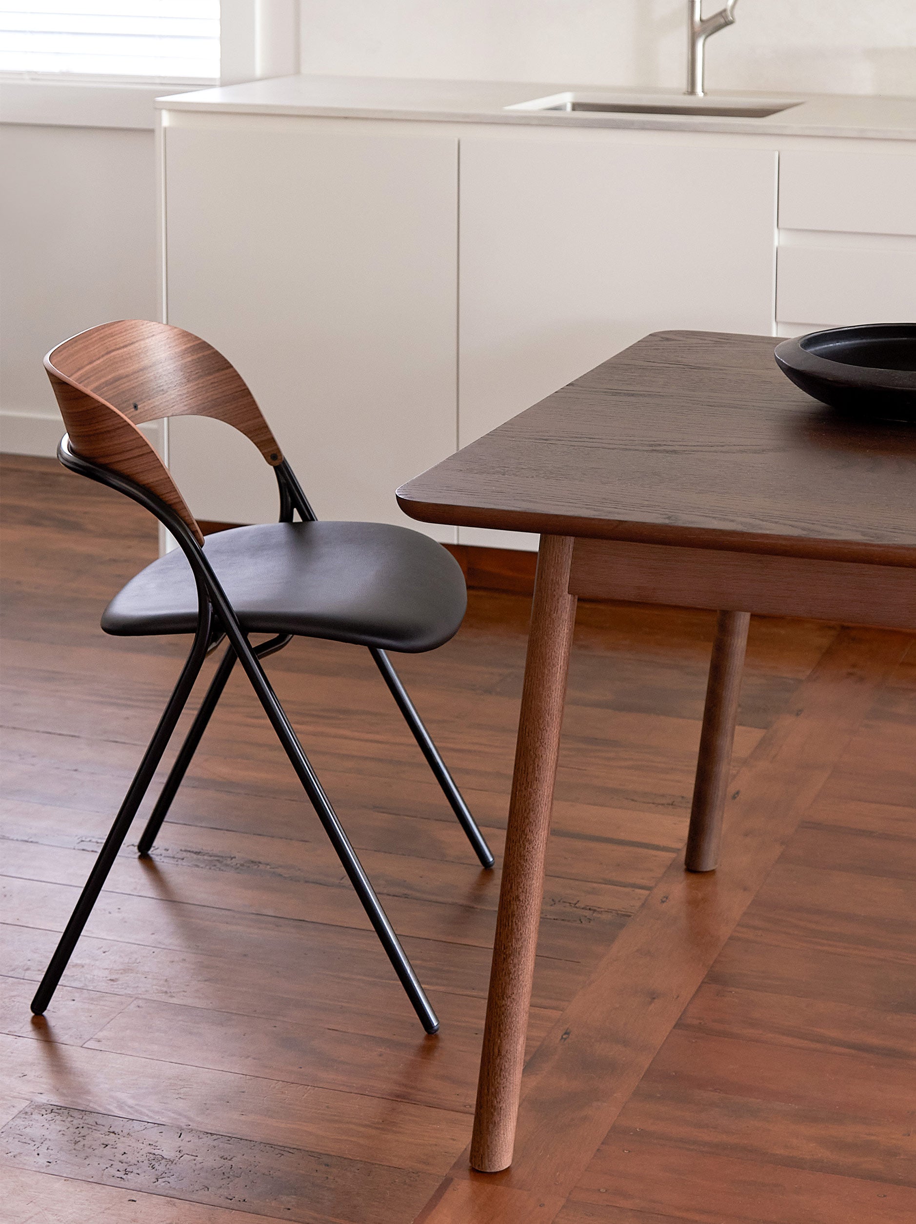 Trace Dining Chair w/ Leather Seat Walnut/Black / One Size